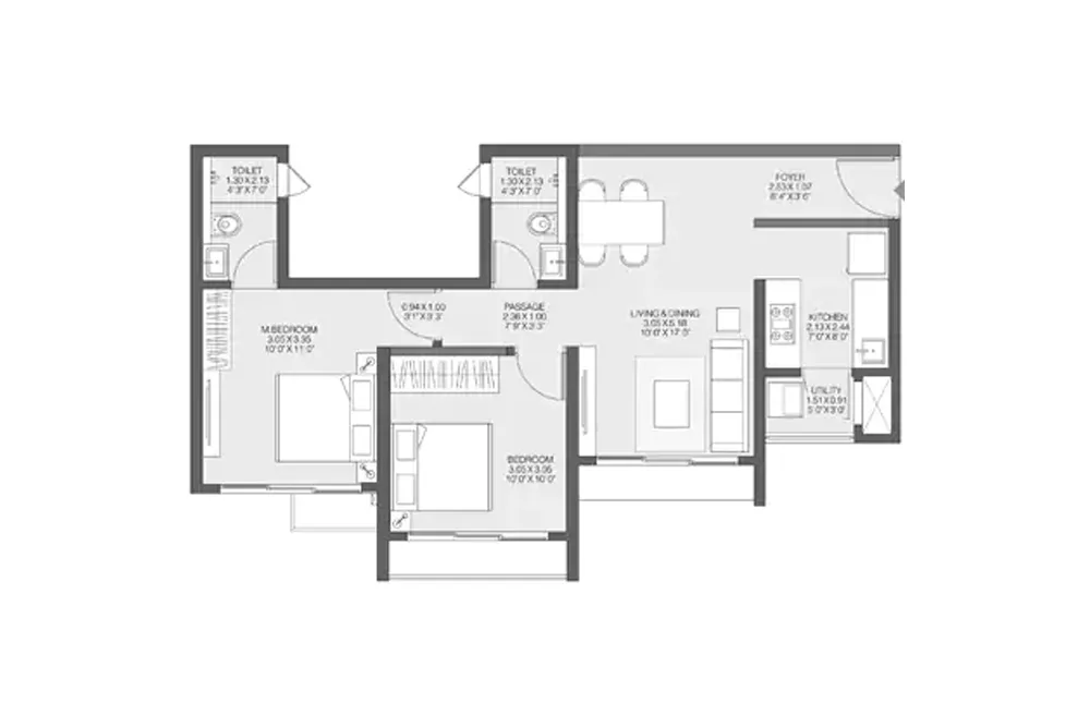 2 BHK Floor Plan